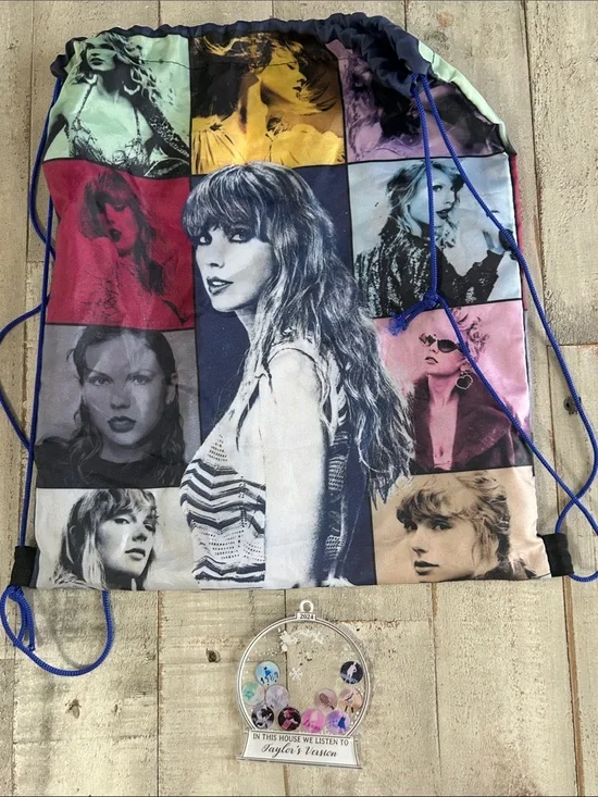 Multicolor Taylor Swift Collage Drawstring Backpack & ornament- Women Bags