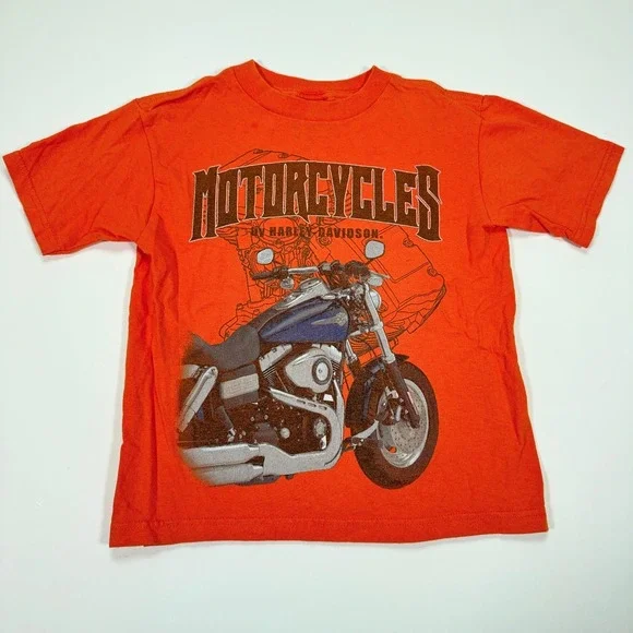 Harley-Davidson Boys 7 Orange Motorcycle Graphic T-Shirt Short Sleeve Cotton