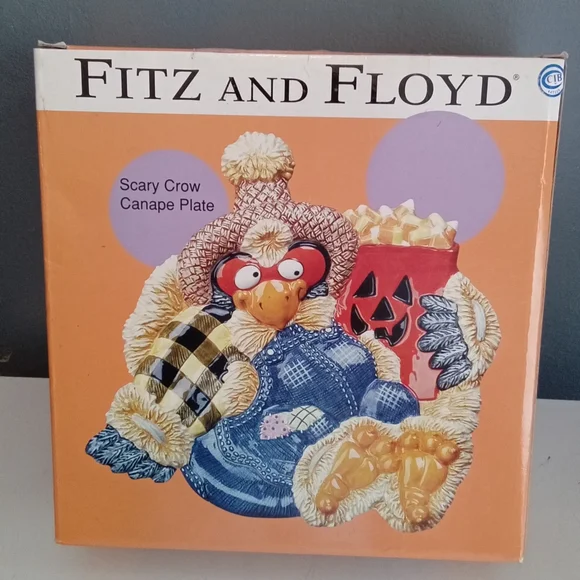 Fitz and Floyd Scary Crow Canape‎ Plate Halloween Autumn Ceramic Serving Dish