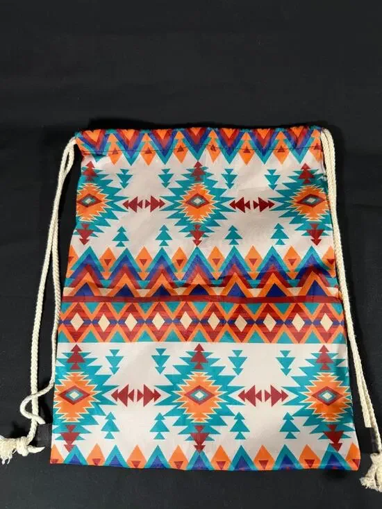 Southwestern Aztec Print Drawstring Backpack Gym Bag Cinch Sack Boho Tote