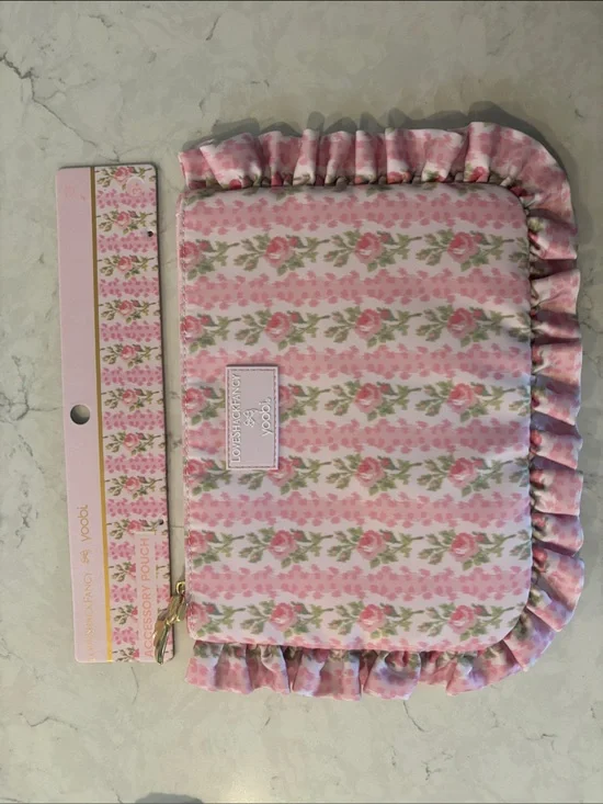 LoveShackFancy Pink Floral Ruffle Accessory Pouch