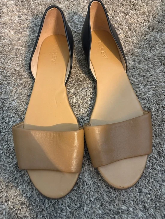 J. Crew Tan and Black Leather D'Orsay Mules