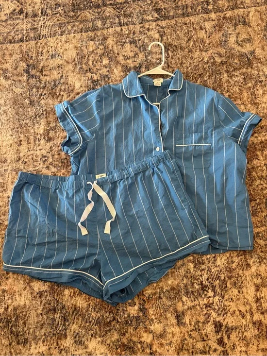 J. Crew Light Blue Striped Cotton Pajama Set