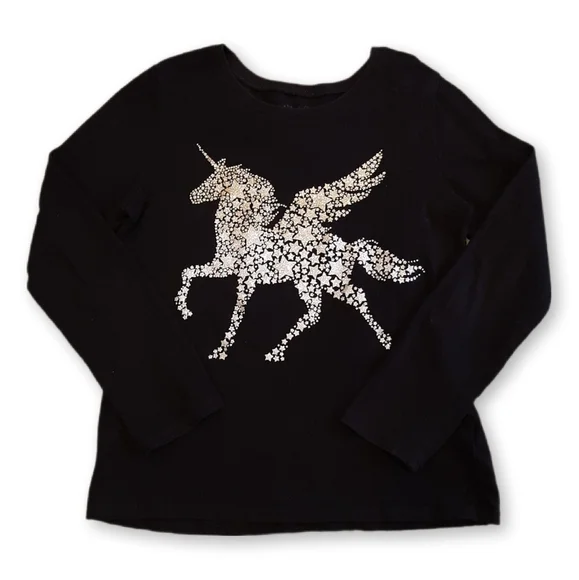 CHILDRENS PLACE Glitter Unicorn Tshirt Long Sleeve Metallic Stars
