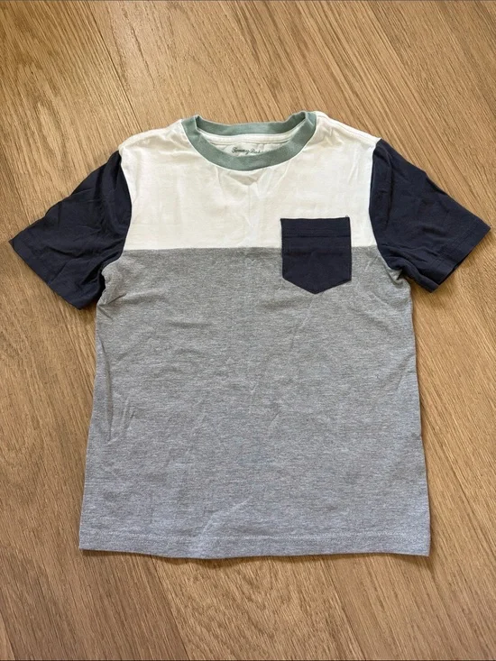 Tommy Baham Colorblock Pocket Crew Neck T-Shirt - Navy/Gray/White size 5-6 Years