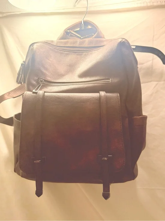 Page Classic Brown Faux Leather Backpack with Front Flap Pocket