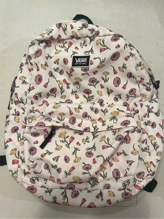 Vans Cream Floral Backpack with Pink & Yellow Blooms
