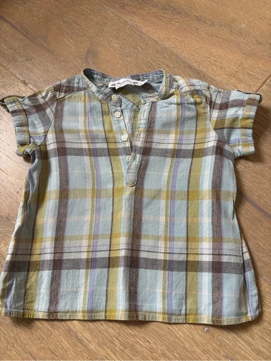 Bonpoint Plaid Short-Sleeve Henley shirt boys 2