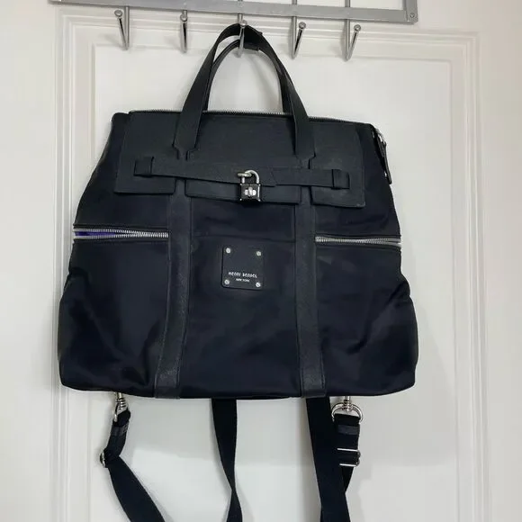 Henri Bendel Black Jetsetter Nylon Convertible Tote Bag Silver Hardware Handbag