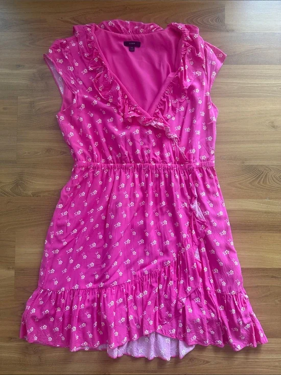 J. Crew Fuchsia Pink Floral Ruffle Mini Dress