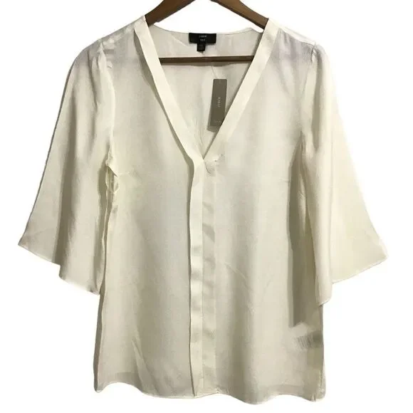 J. Crew 365 Silk Flutter Sleeve V Neck Blouse New Size XS