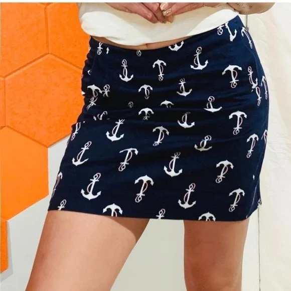 J. Crew Navy Blue White Anchor Print Mini Skirt With Pockets‎ Womens 00