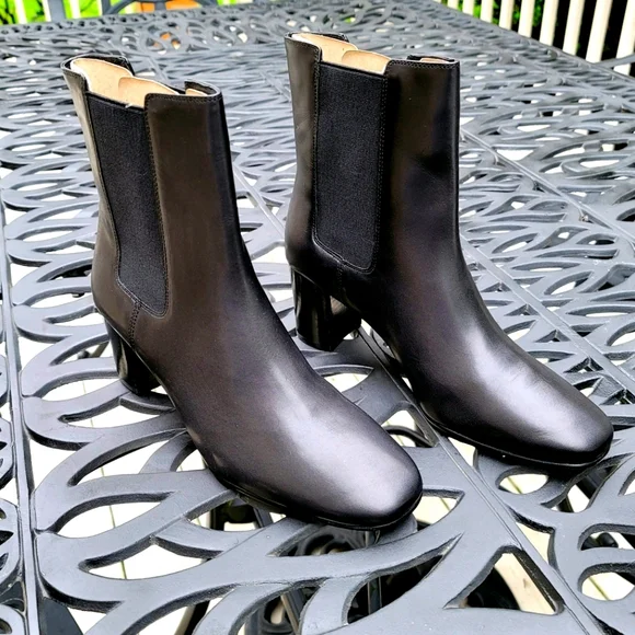 New! J. Crew Sz 8 Willa Leather Stacked-Heel Boots Black Shoes in box
