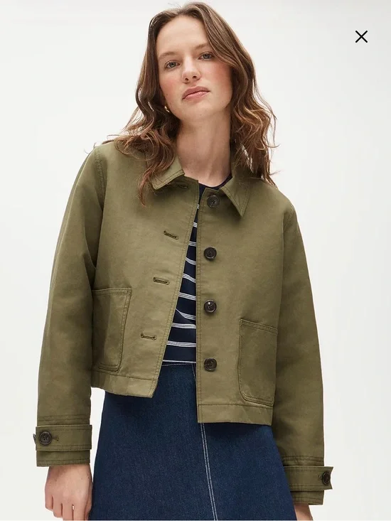 NWT. J. Crew Olive Green Cropped Barn Jacket in Chino
