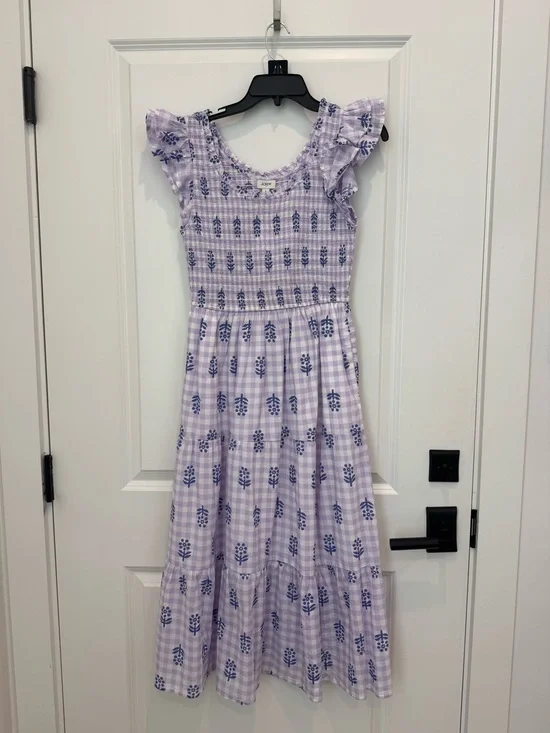 J. Crew Factory Ruffle-Sleeve Smocked Midi Dress