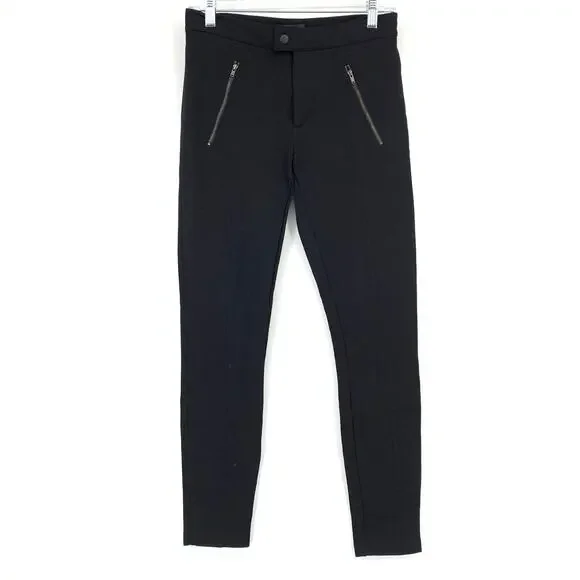 J. Crew Pixie Ponte Skinny Pant Womens Size 4 Zipper Details Black Snap Front
