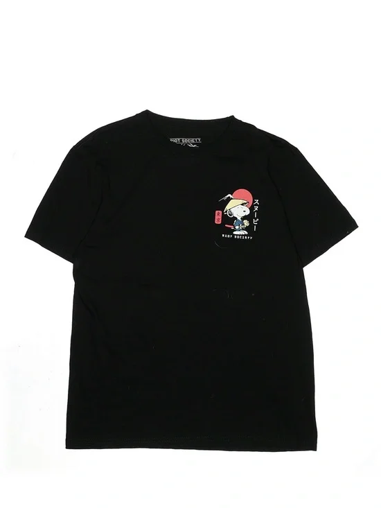 Black Graphic Tee with Snoopy Character Print