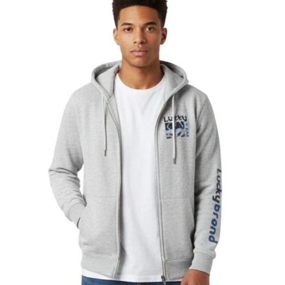 Lucky Brand Kids Gray Sherpa Lined Zip Up Hoodie Jacket Boy Girls L 14 16 Casual