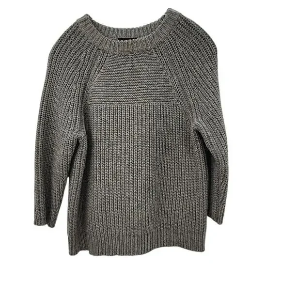 J. CREW Heavy Chunky Knit Wool Sweater 3/4 Length Sleeve Size XS Grey