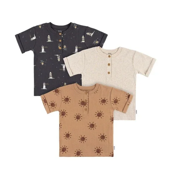 Gerber Toddler Boys Henley T-shirts 3-Pack 2T Brown Gray