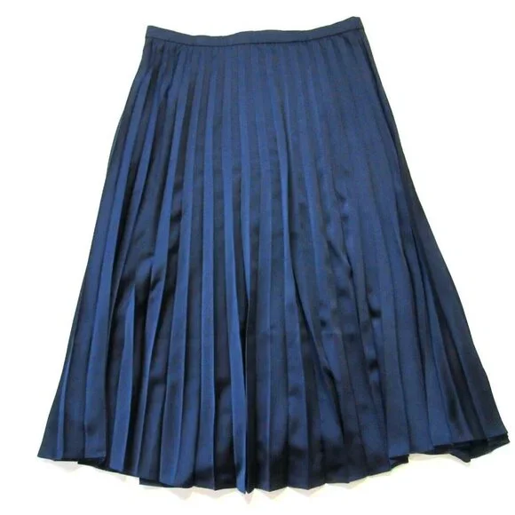 NWT J.Crew Pleated Midi in Navy Blue Satin A-line Flared Skirt 00 $98