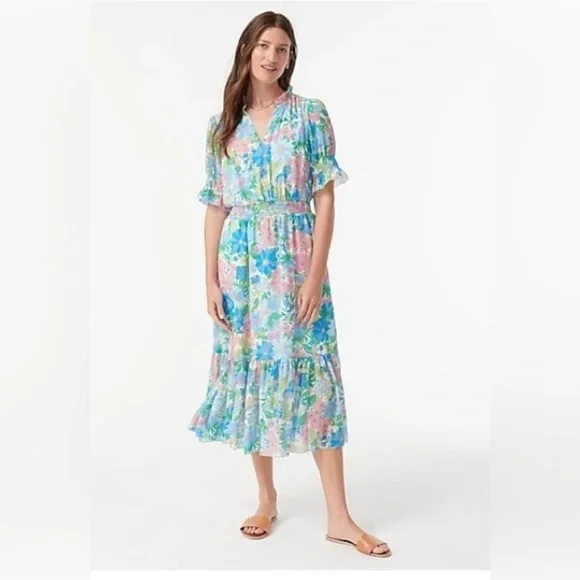J. Crew Smocked Ruffle Dress in Fairy Floral