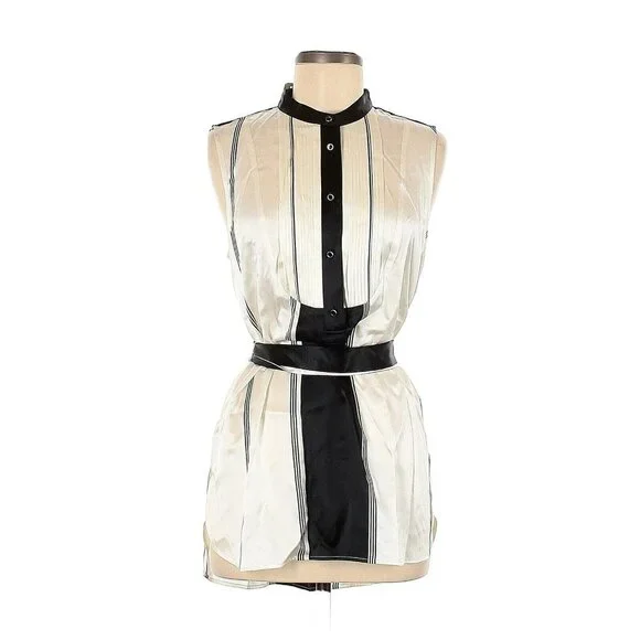 NWT J. Crew Collection Tuxedo-Front Silk Tunic in Ivory Black Stripe Top 8