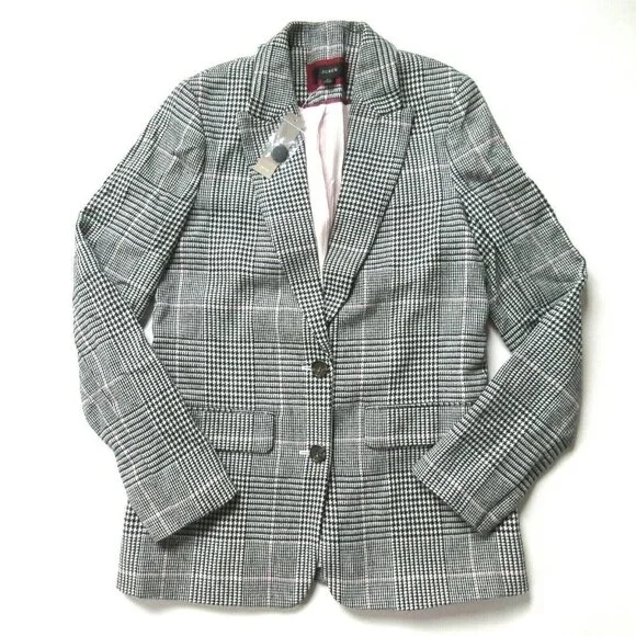 NWT J.Crew Boyfriend Blazer in Black White Plaid Italian Wool Jacket 2 $248