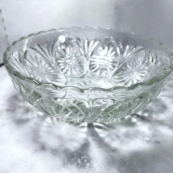 Vtg 60s Clear Pressed Glass Serving Bowl Starburst Design Mid Century Modern‎
