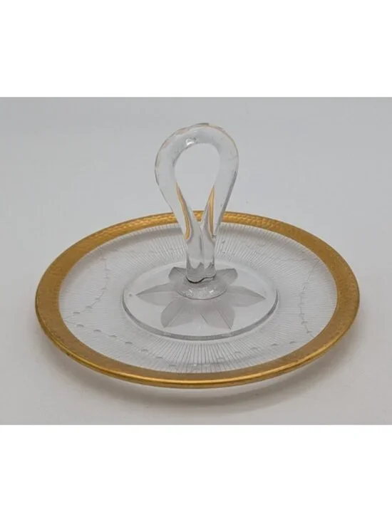Elegant Vintage Gold Encrusted Rim Center Handled Sandwich Tid bit Tray