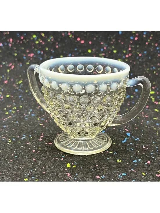 Vintage Clear Glass Hobnail Sugar Bowl with Lid and Two Handles
