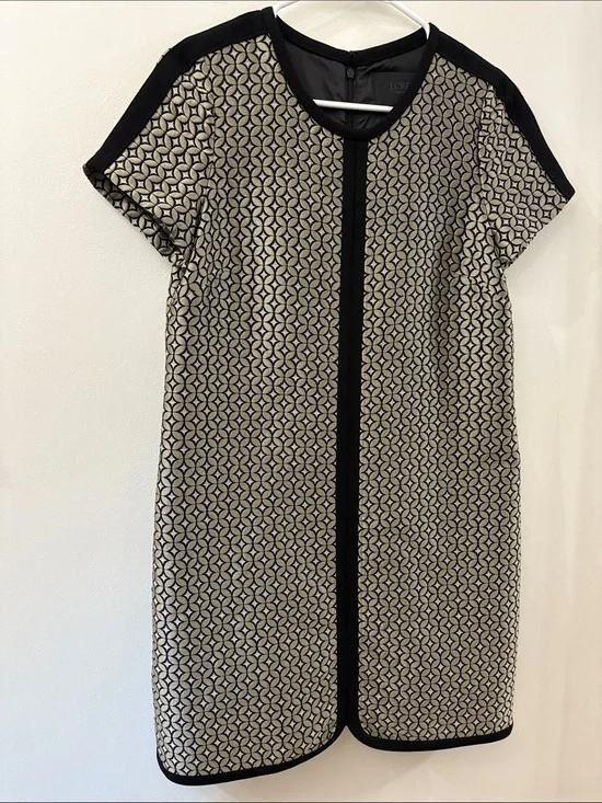 J. Crew collection Black and Cream Geometric Shift Dress with Contrast Trim
