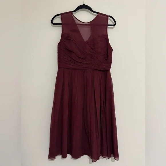 J. Crew Red Ruched Midi Dress V-Neck Sleeveless 100% Silk