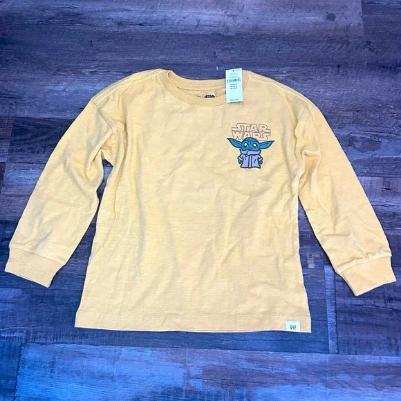 Gap Star Wars Grogu Organic Cotton Long Sleeve Graphic Tee Tan 4 Years