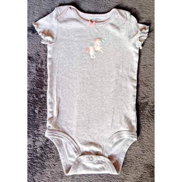 Shirt 12 months Carters baby girl Gray Short sleeve Unicorn Snap Bottom