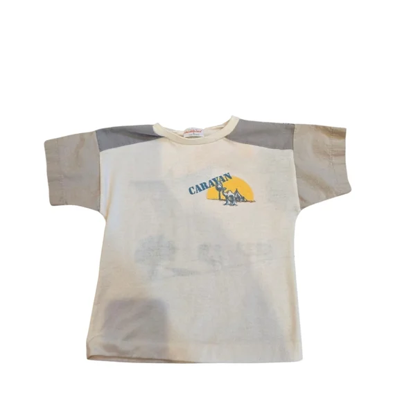 Vintage 1990s Healthtex Caravan Cream and Gray T-Shirt