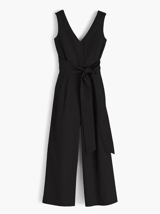 J.Crew black crop wide leg wrap tie stretch poplin tailored v neck jumpsuit 00