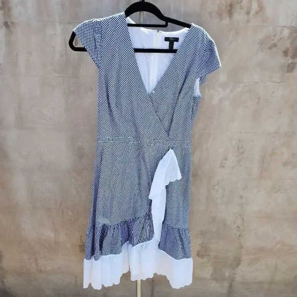 J crew faux wrap ruffle gingham dress
