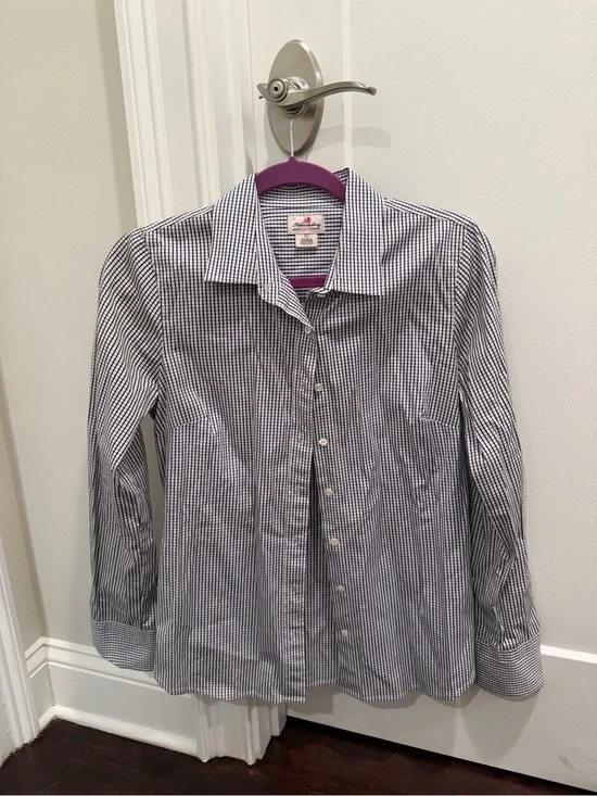 J. Crew Haberdashery Navy and White Gingham Button-Down Shirt XS