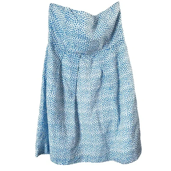 J. Crew Polka Dot Blue White 100% Cotton‎ Strapless Mini Dress 10P