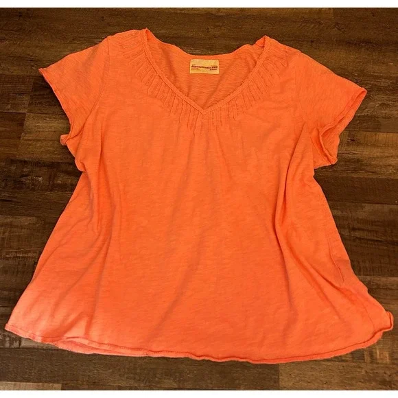 Women's 100% Cotton 2XL dimensionali-TEE Peachy Pink Solid Cotton Beaded V-Neck