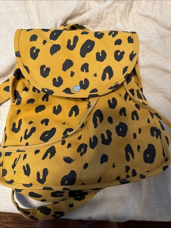 BAGGU Yellow Leopard Print Canvas Backpack