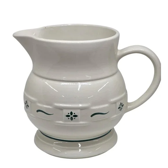 Longaberger Pitcher Woven Traditions Heritage Green Ceramic Pottery Creamer‎ Jug