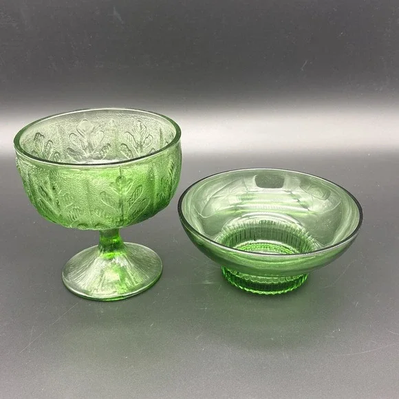 Vintage Mid Century Green Glass Bowl Set - Federal & Anchor Hocking