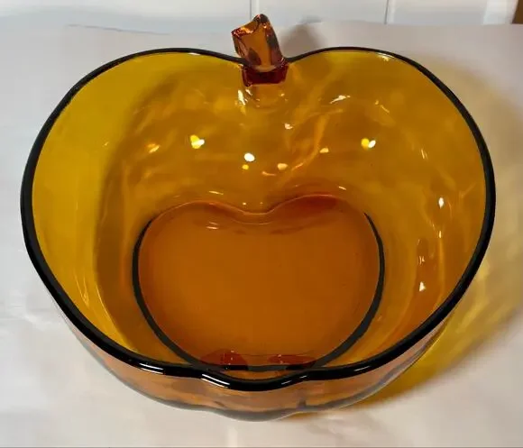 Vintage Hazel Atlas 10” Amber Glass Apple Serving Bowl