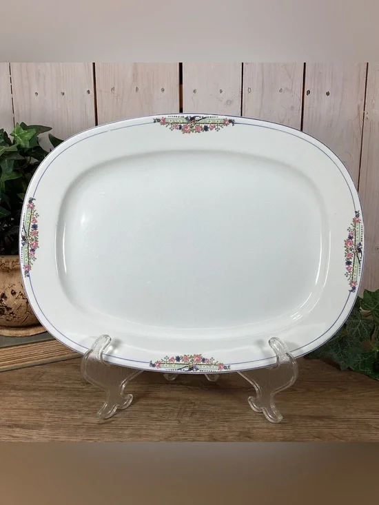 Antique Carrollton CLT73 Large 15 Inch Oval Serving Platter With Bluebirds