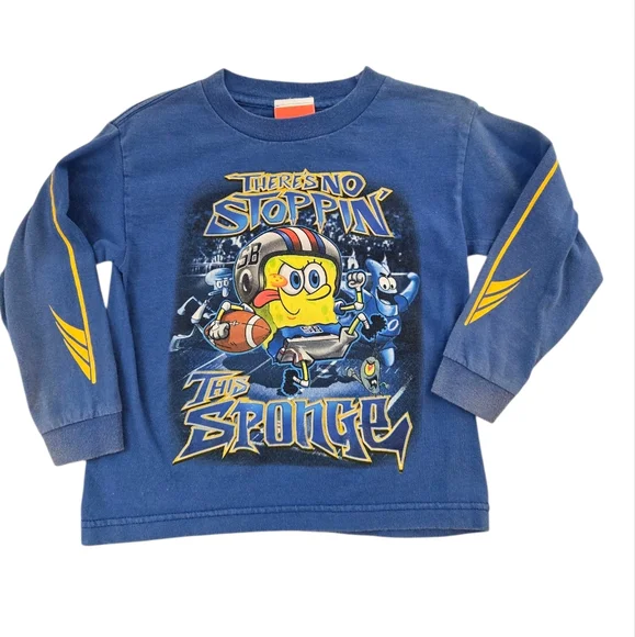 Vintage Y2k Nickelodeon Spongebob Squarepants Football Blue Long Sleeved Shirt