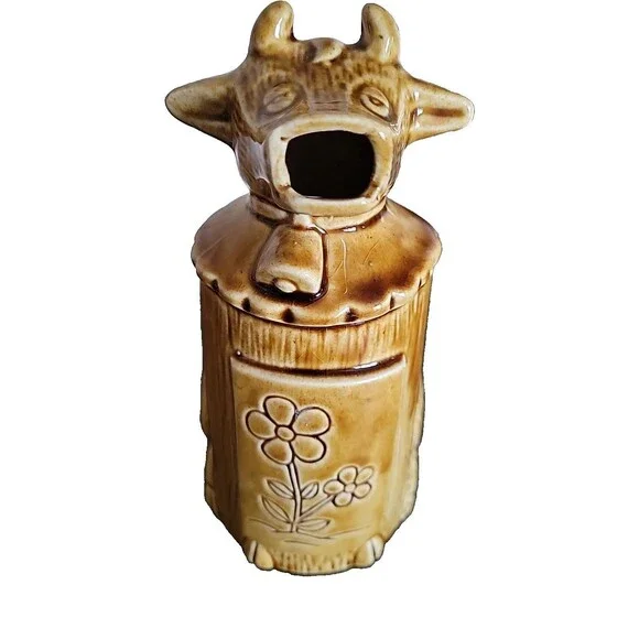 Vtg Collectible Ceramic Brown Cow Creamer I’ll Give You Cream 1970's cottagecore