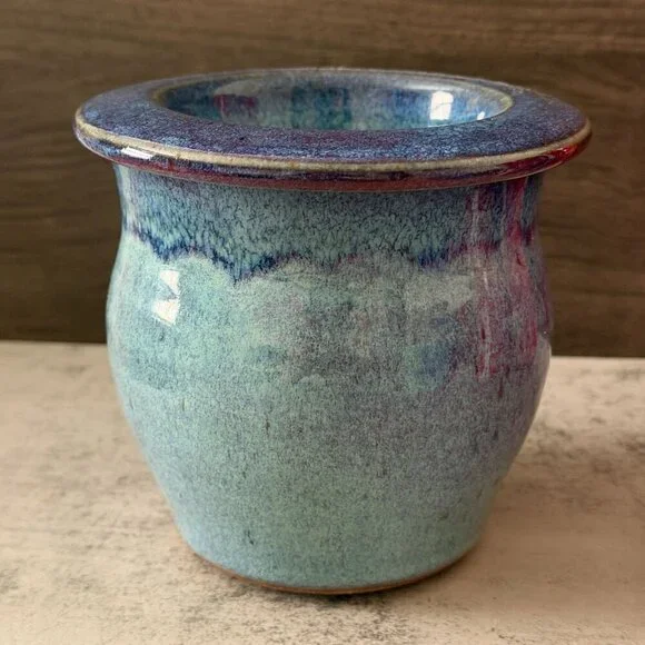 Vintage Studio Pottery Blue Butter Dip Chiller Tom's Thumb Pottery Lebanon ME