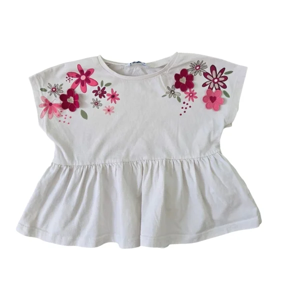 Mayoral Floral Applique Short Sleeved Crop Peplum Top